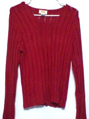 Vintage Talbots Women’s Red Open Knit Sweater Large Linen Blend